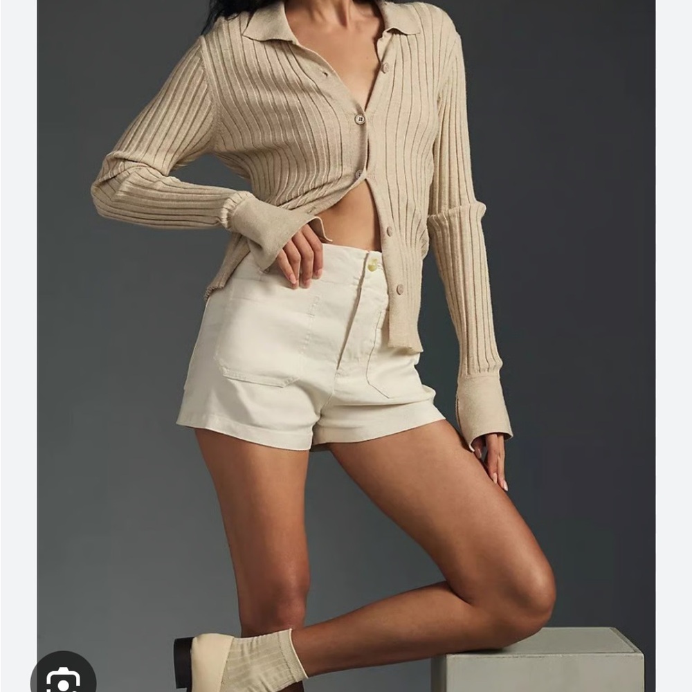 Anthropologie Cream High Waist Shorts
